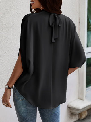 Women’s Batwing Sleeve Blouse Tops Mock Neck Polka Dot Blouses Casual Tie Back Drape Shirts