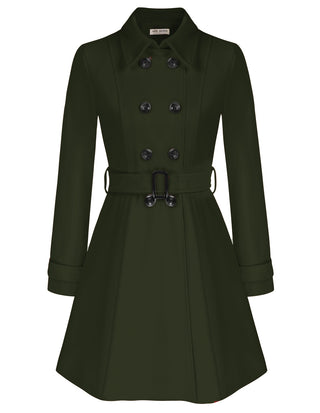 Lapel Collar Peacoat with Belt Above Knee Double Breasted Overcoat