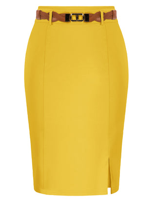 Front Slit Skirt with Belt High Waist Hip-Wrapped Bodycon Skirt
