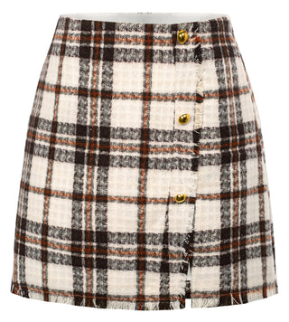Women's Plaid Tweed Skirt High Waist Button Front Split Bodycon Pencil Mini Skirts