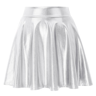 Women's Shiny Metallic Skater Skirt Fashion Flared Mini Skirt