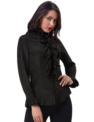 Ruffles Decorated Shirt Tops Medieval Long Sleeve Stand Collar