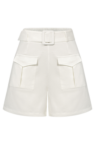 Women Cotton Shorts with Belt Casual Elastic High Waist Short Pants