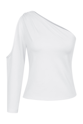KK Women Asymmetric One-Shoulder Tops Single Long Sleeve Oblique Neck Tops