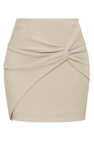 Women Knotted Front Skirt Elastic Waist Mid-Thigh Length Bodycon Skirt
