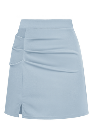 Women Ruched Skirt High Waist Front Slit Above Knee A-Line Skirt