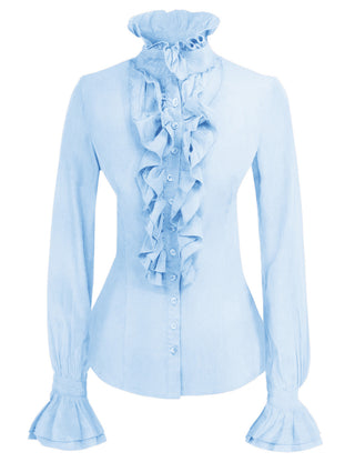 Ruffles Decorated Shirt Tops Medieval Long Sleeve Stand Collar