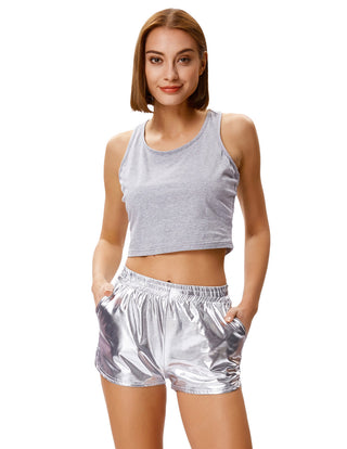 Sexy Women’s Shinny Elastic Waist Metallic Hot Shorts Yoga Pants