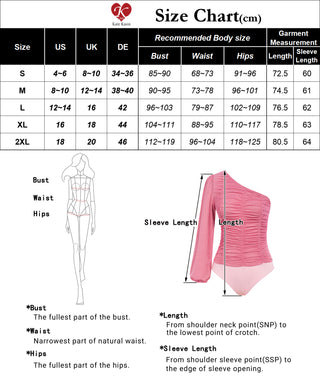 Women Sexy One Shoulder Bodysuit Long Sleeve Ruched Knit Leotard Tops