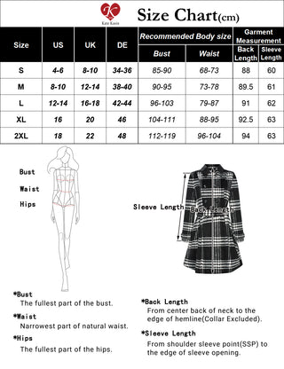 Women Plaided Peacoat Lapel Collar Double Breasted Above Knee Overcoat