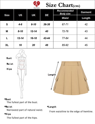 Women Pleated Skirt with Pockets High Waist Mid-Thigh Length A-Line Skirt