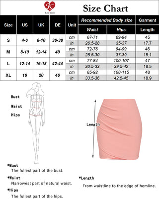 Women Ruched Skirt Elastic Waist Wrap Hem Mid-Thigh Length Bodycon Skirt