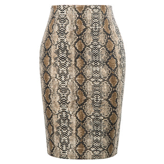 Women’s Fashion Snake Skin Pattern Hips-wrapped Bodycon Pencil Floral Skirt