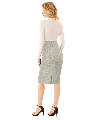 Vintage Knee Length Skirt High Waist Back Slit Bodycon Skirt