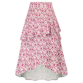 Side Slit Skirt Elastic High Waist Ruffled Hem Flared A-Line Skirt