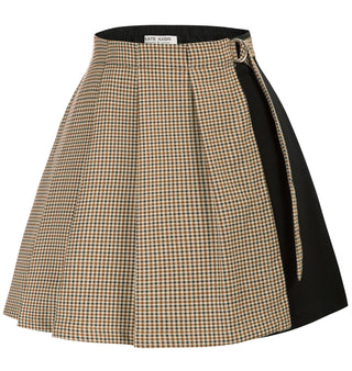 Contrast Color Pleated Skirt Elastic Waist A-Line Mini Skirt