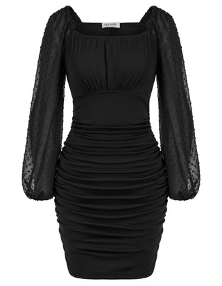 Ruched Party Dress Long Sleeve Square Neck Off Shoulder Bodycon Dress