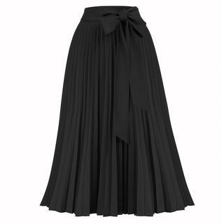 Pleated Skirt High Waist Belt Decorated Flared A-Line Skirt