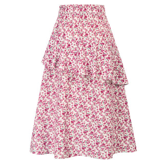 Side Slit Skirt Elastic High Waist Ruffled Hem Flared A-Line Skirt