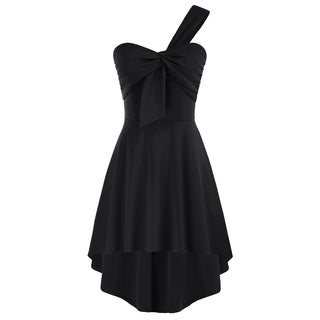 One Shoulder Party Dress Knotted Bodice A-Line Dress