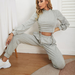 Casual Outfits Long Sleeve Ruched Tops+Elastic Waist Pants