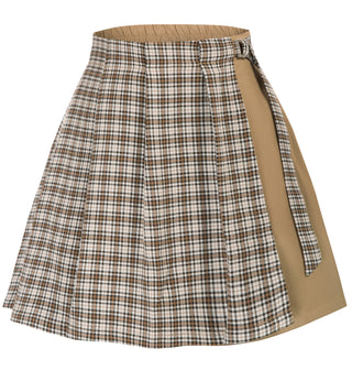 Contrast Color Pleated Skirt Elastic Waist A-Line Mini Skirt