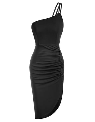 Irregular High-Lo Bodycon Dress One-Shoulder Ruched Midi Dress