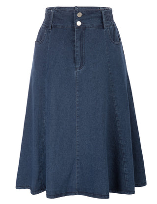 Cotton Blends Denim Skirt High Waist Flared A-Line Skirt