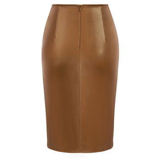 Faux Wrap Front Skirt High Waist Faux Leather Bodycon Skirt