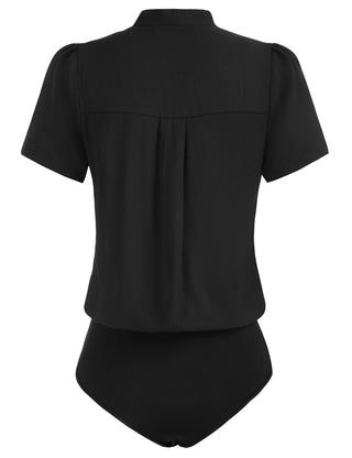 Bow-Knot Decorated Bodysuit Short Sleeve Elastic Waist Shirt Teddy