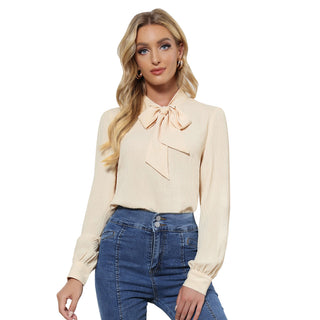 Women Bow-Knot Decorated Shirt Loose Fit Blouse