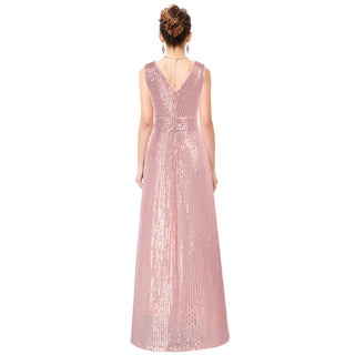 Sequined Evening Dress Sleeveless Surplice V-Neck Pleated Waist Dress