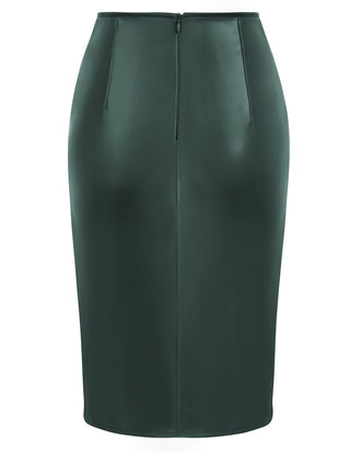 Faux Wrap Front Skirt High Waist Faux Leather Bodycon Skirt