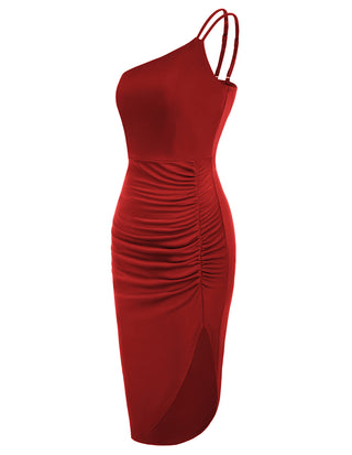 Irregular High-Lo Bodycon Dress One-Shoulder Ruched Midi Dress