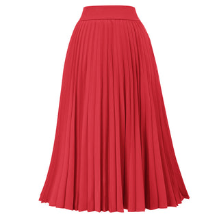 Pleated Skirt High Waist Belt Decorated Flared A-Line Skirt