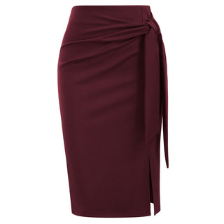 Bow-Knot Decorated Skirt High Waist Side Slit Bodycon Skirt