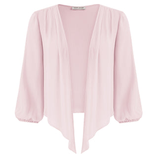 Chiffon Tops Long Lantern Sleeve Knot Front Cropped Cover-up