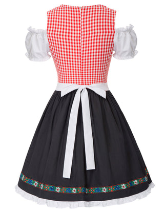 2pcs Set German Bavarian Oktoberfest Costumes Cold Shoulder Dress+Apron