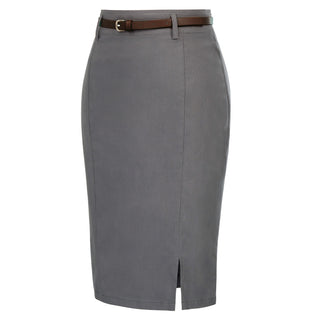 Solid Color Slim Belt Bodycon Pencil SkirtKnee Length Skirt