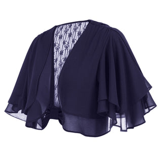 Chiffon Cover-up 3-Layer Bell Sleeve Open Front Lace Patchwork Shrug