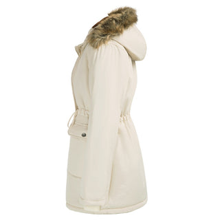 Fleece Lined Outerwear Faux Fur Hood Drawstring Waist Padded Coat