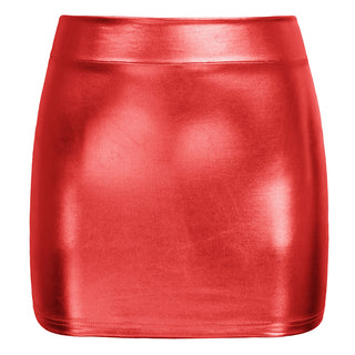Shiny Metallic Bodycon Bandage Pencil Skirt Mini Skirt