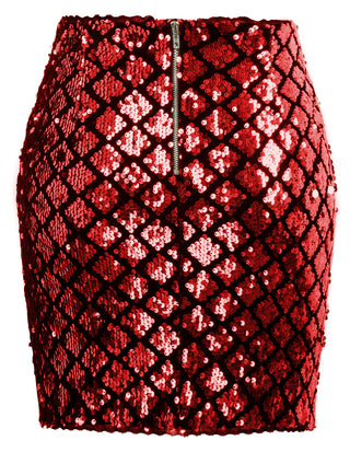 Stunning Sequined Elastic Waist Back Zip-Up Hips-Wrapped Mini Skirt
