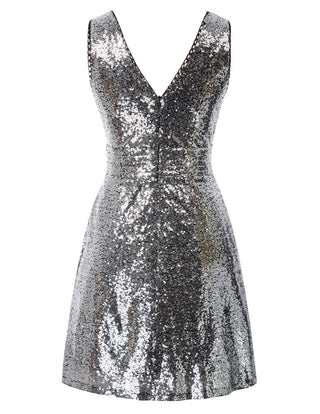 Sexy Women’s Sleeveless V-Neck Sequined Ball Evening Prom Party Dress