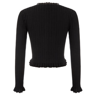 Cropped Cardigan Ribbed Knitwear Long Sleeve V-Neck Button Placket