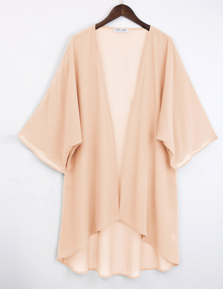 Loose Fit Summer 3/4 Batwing Sleeve Open Front Chiffon Cover-up Coat