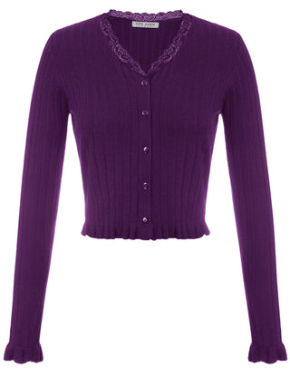 Cropped Cardigan Ribbed Knitwear Long Sleeve V-Neck Button Placket