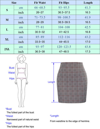 Plaid Pattern Elastic Waist Hips-Wrapped Bodycon Pencil Skirt