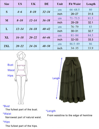 Tiered Skirt Elastic High Waist Belt Decorated A-Line Skirt